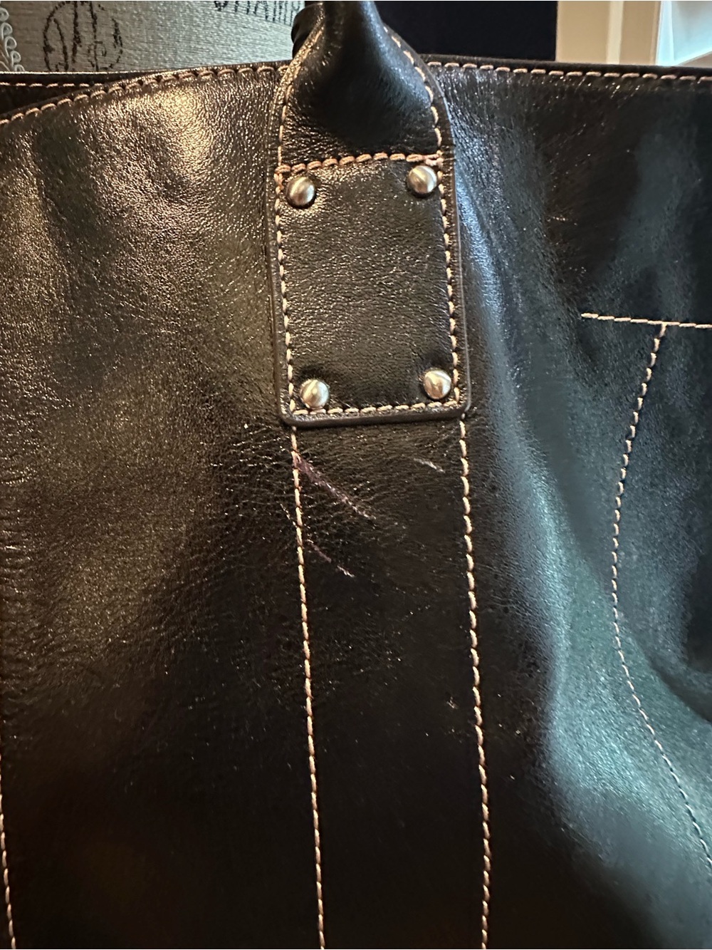 Etienne Aigner Black Leather Tote with Contrast Stitching - Picture 5 of 13